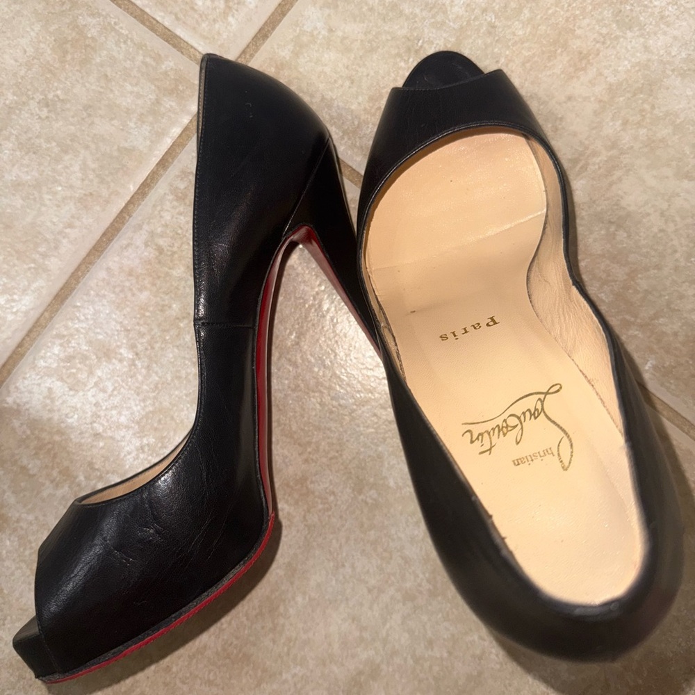 Christian Louboutin Black and Red Peep-Toe Heels